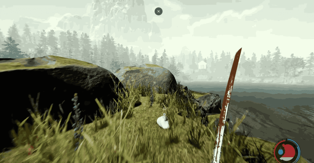 Main character holding crafted spear in The Forest survival game