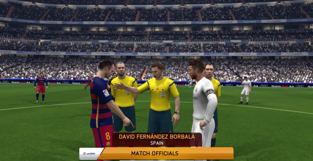 FIFA 14 gameplay screenshot showing a match between Real Madrid and Barcelona