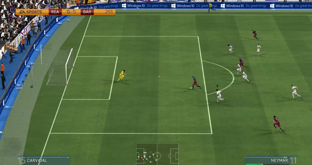 Player dribbling past defenders in FIFA 14 career mode