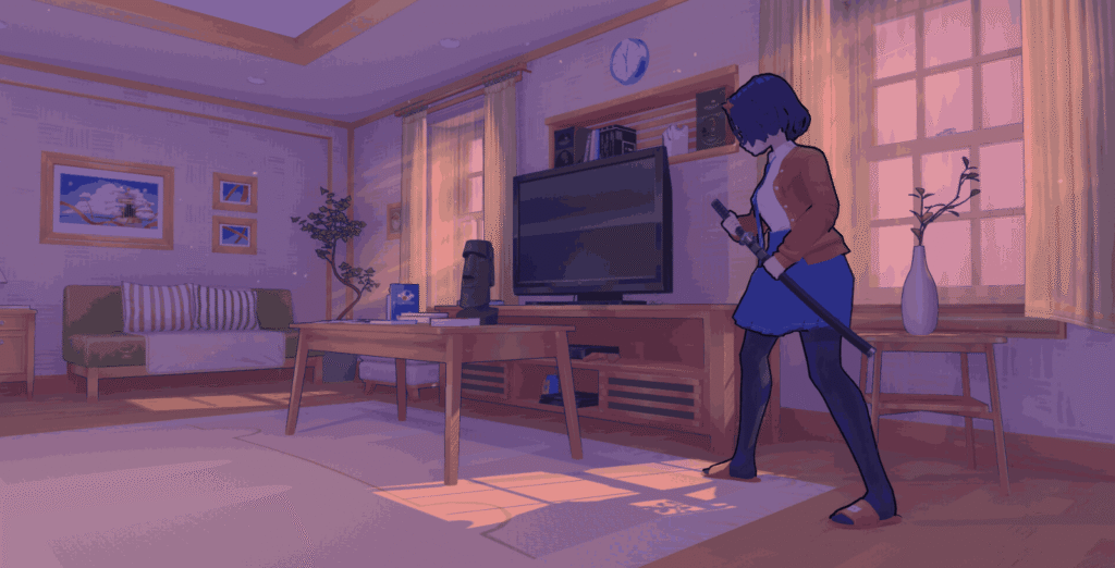 Main character Mita from MiSide smiling