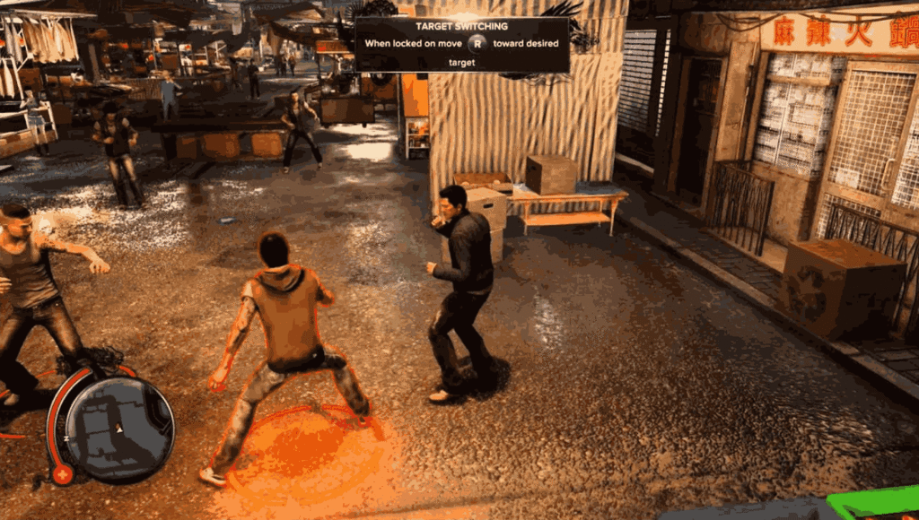 Wei Shen fighting Triad gang members in Sleeping Dogs