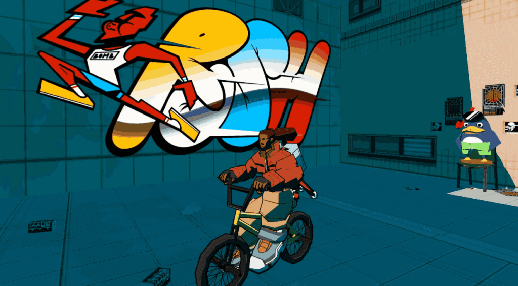 Bomb Rush Cyberfunk parkour rooftop gameplay