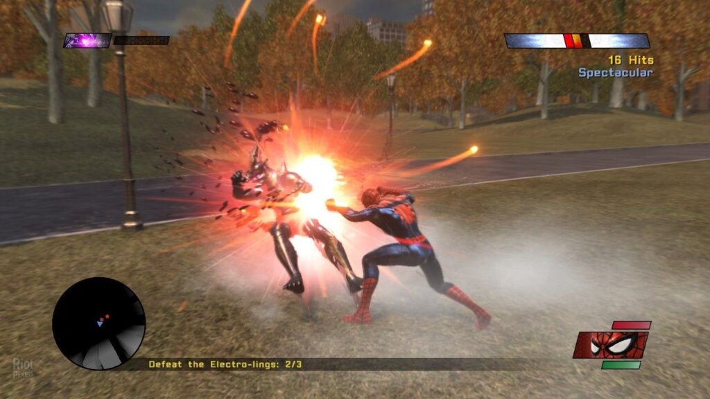 Spider Man fighting Venom in Web of Shadows PC game